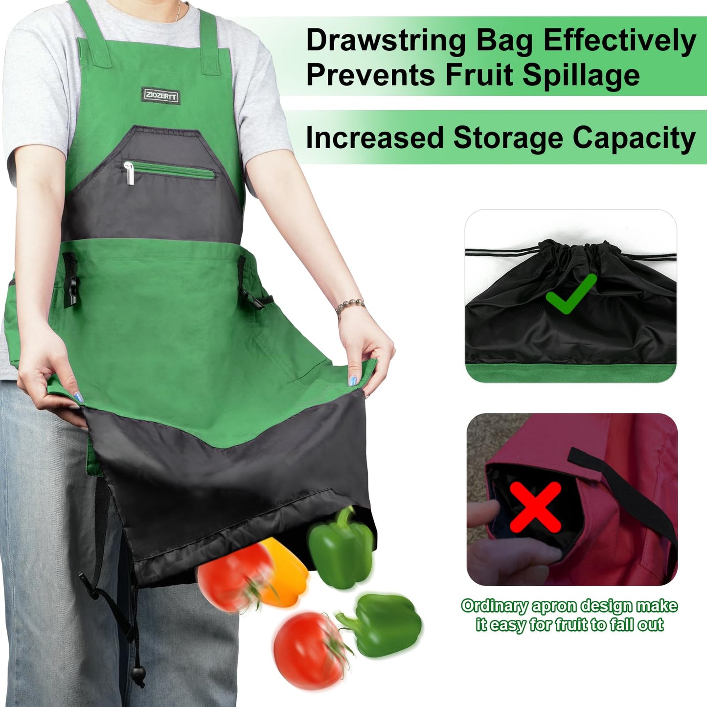 ZIOZERTT Gardening Apron, Harvest Garden Aprons with Pockets for Women and Men, Canvas Gardening Supplies Tool Belt, Gardening Gifts for Mom, Dad, Gardeners,Green