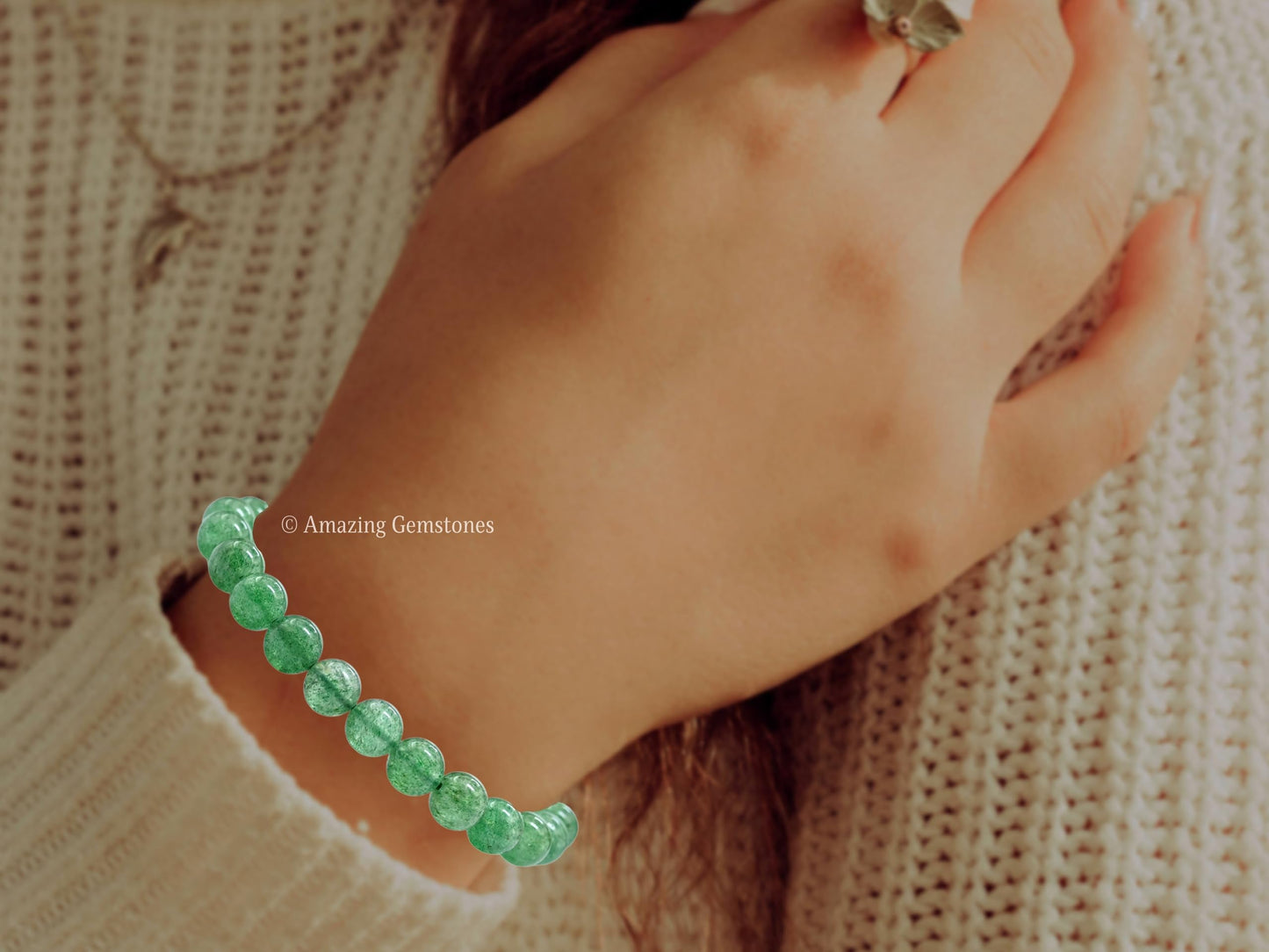 Amazing Gemstone Crystal Bracelet for Women Men's Gifts - Protection Healing Crystal Bracelet - 8mm Gemstone Beaded Stretchable Bracelet Pulseras Para Hombres Mujer Stocking Stuffers Mothers Day Gift (Green Strawberry Quartz)