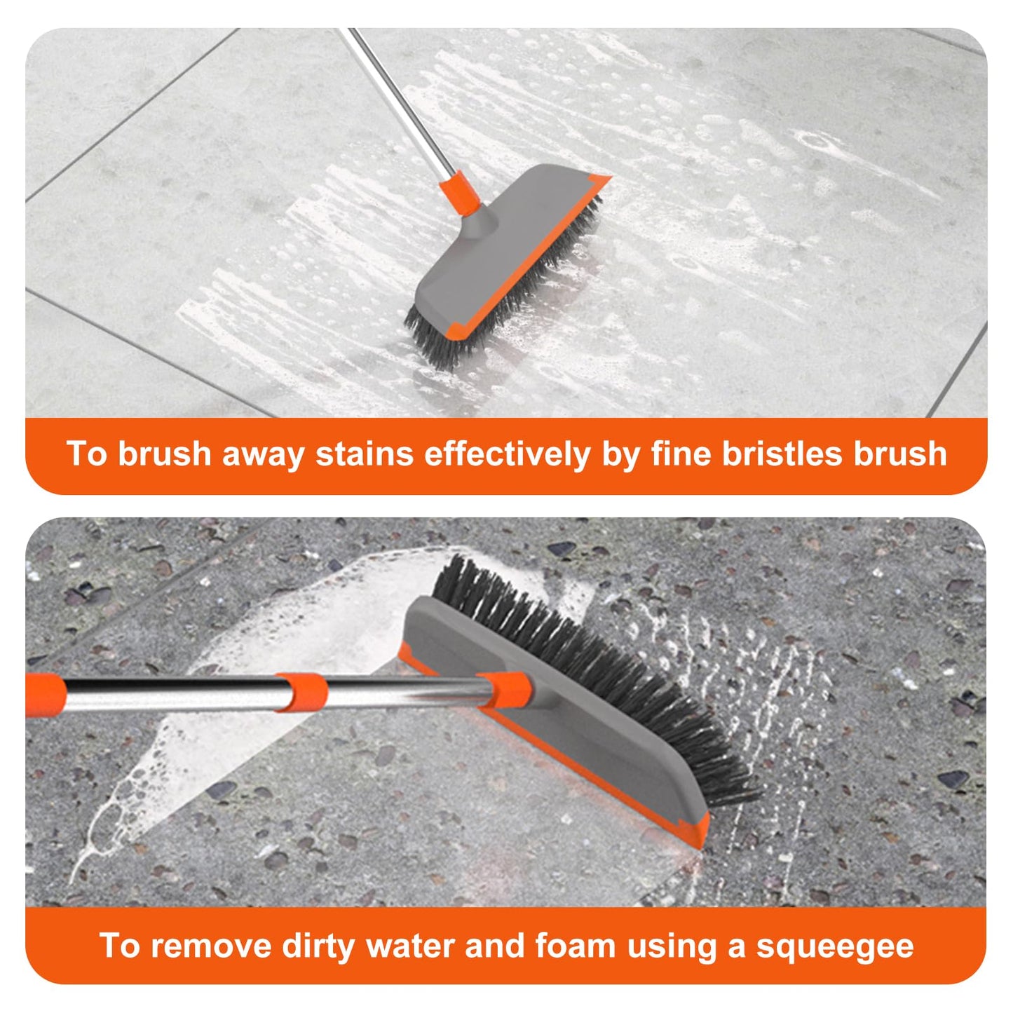 BITOPE Deck Scrub Brush with Long Handle, Heavy Duty Floor Cleaning Scrubber with Stiff Bristles Garage Concrete Cleaner Tool for Cleaning Tile Patio Outdoor Porch Indoor Kitchen Shower Bathroom