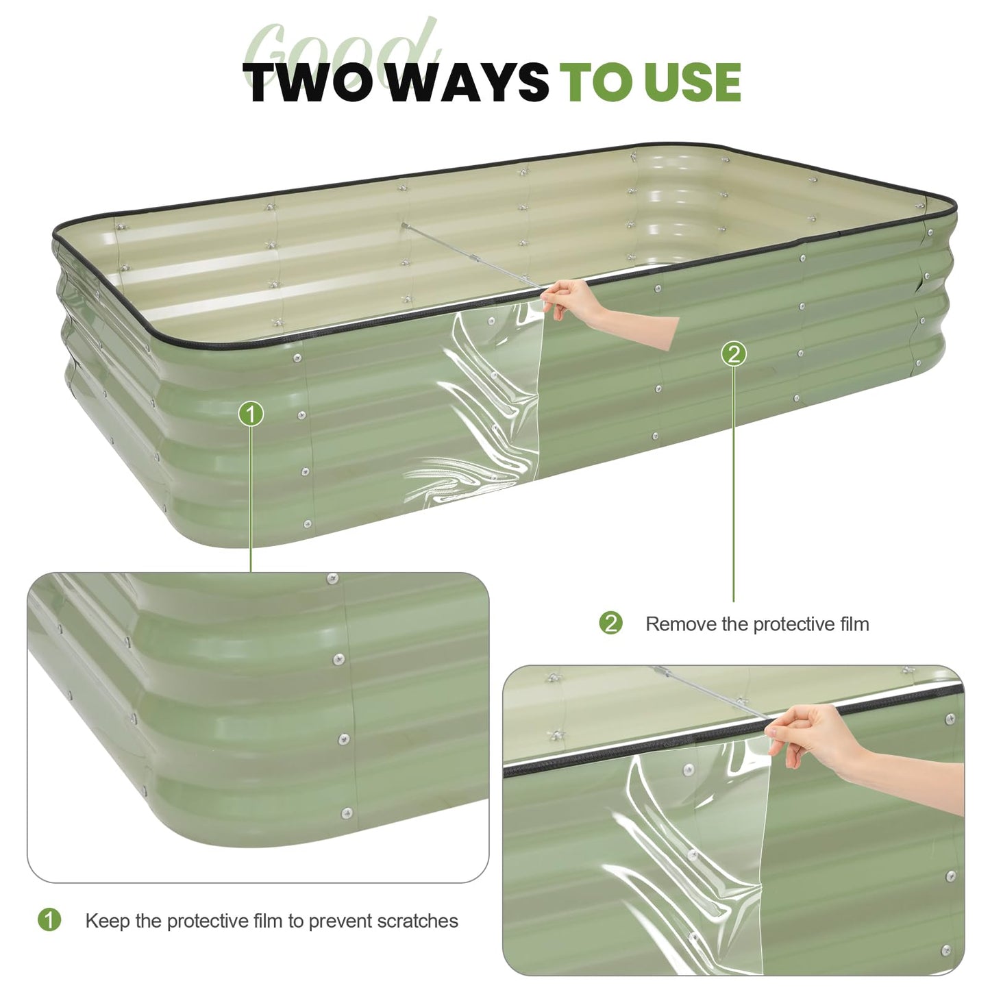 G GOOD GAIN 4-in-1 Adjustable Raised Garden Bed Kit | Galvanized Planter Boxes for Vegetables, Flowers | 12" Tall, Multiple Sizes (5x3x1ft, 4x4x1ft, 6x2x1ft, 7x1x1ft) | Outdoor Metal Raised Bed, Green