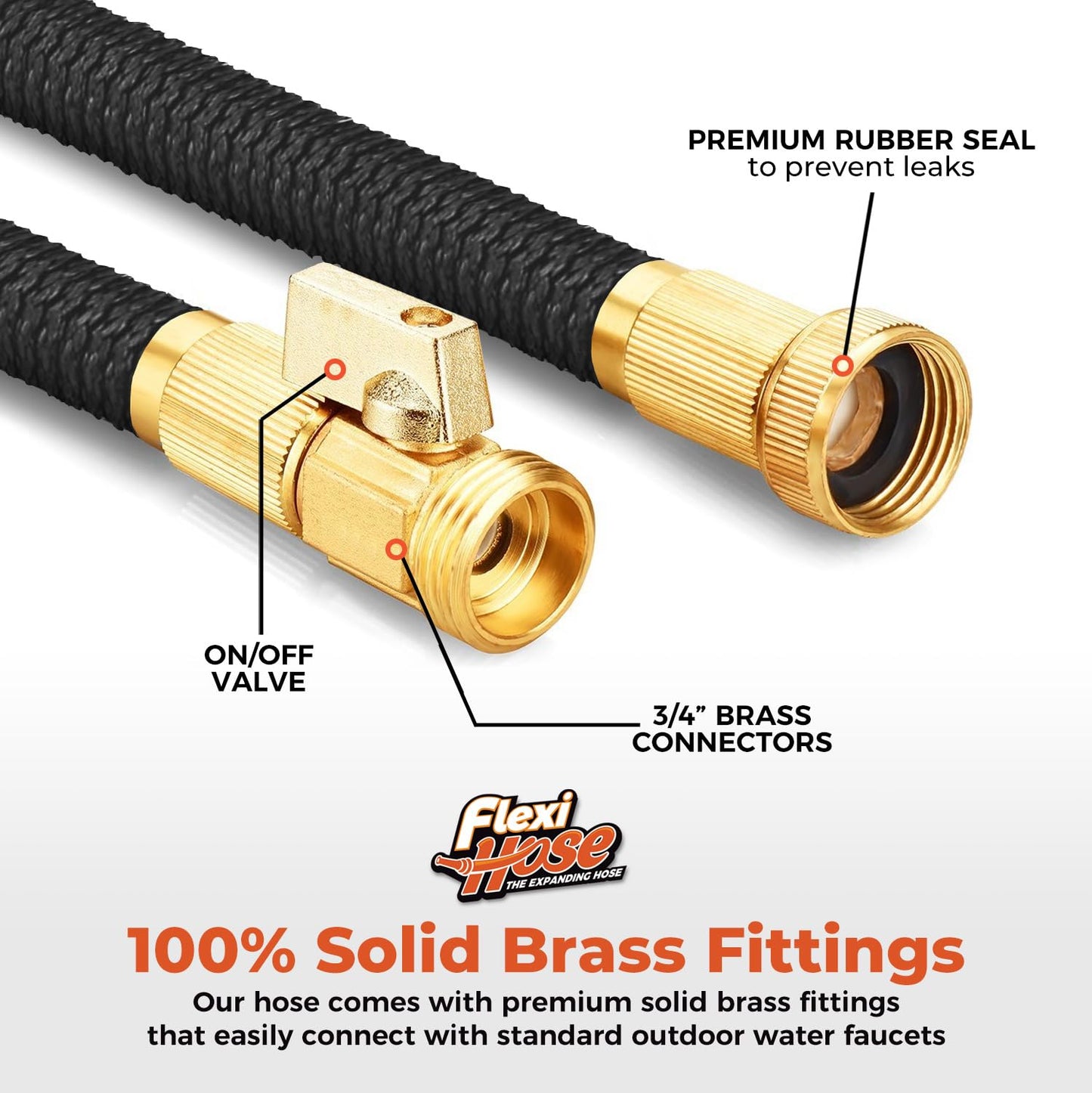Flexi Hose Lightweight Expandable Garden Hose, 100FT -Retractable Garden Hose, Water Hose - No-Kink Flexibility, 3/4 Inch Solid Brass Fittings and Double Latex Core