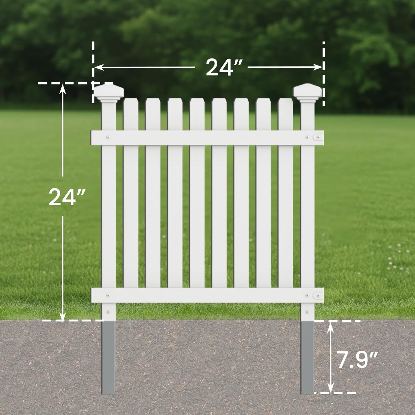 MELLCOM No Dig Garden Picket Fence, 3-Panel 24''W x 24''H Decorative Privacy Fence with Metal Stakes, Garden Fence Border for Backyard, Patio & Yard, White