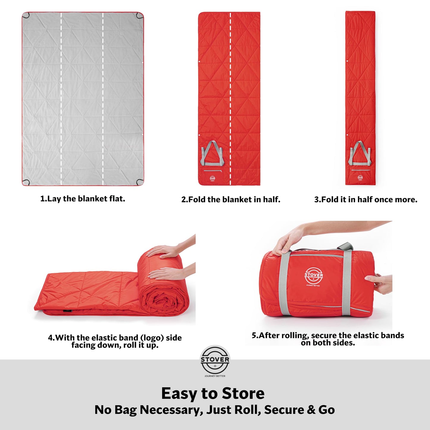 STOVER Large Waterproof Outdoor Stadium Blanket- Extra Thick Soft Fleece Camping Blanket for Travel, Picnics, Sports, Dogs 79"x55", Warm, Windproof, Sand-Proof, Lightweight, Packable (Stadium Scarlet)