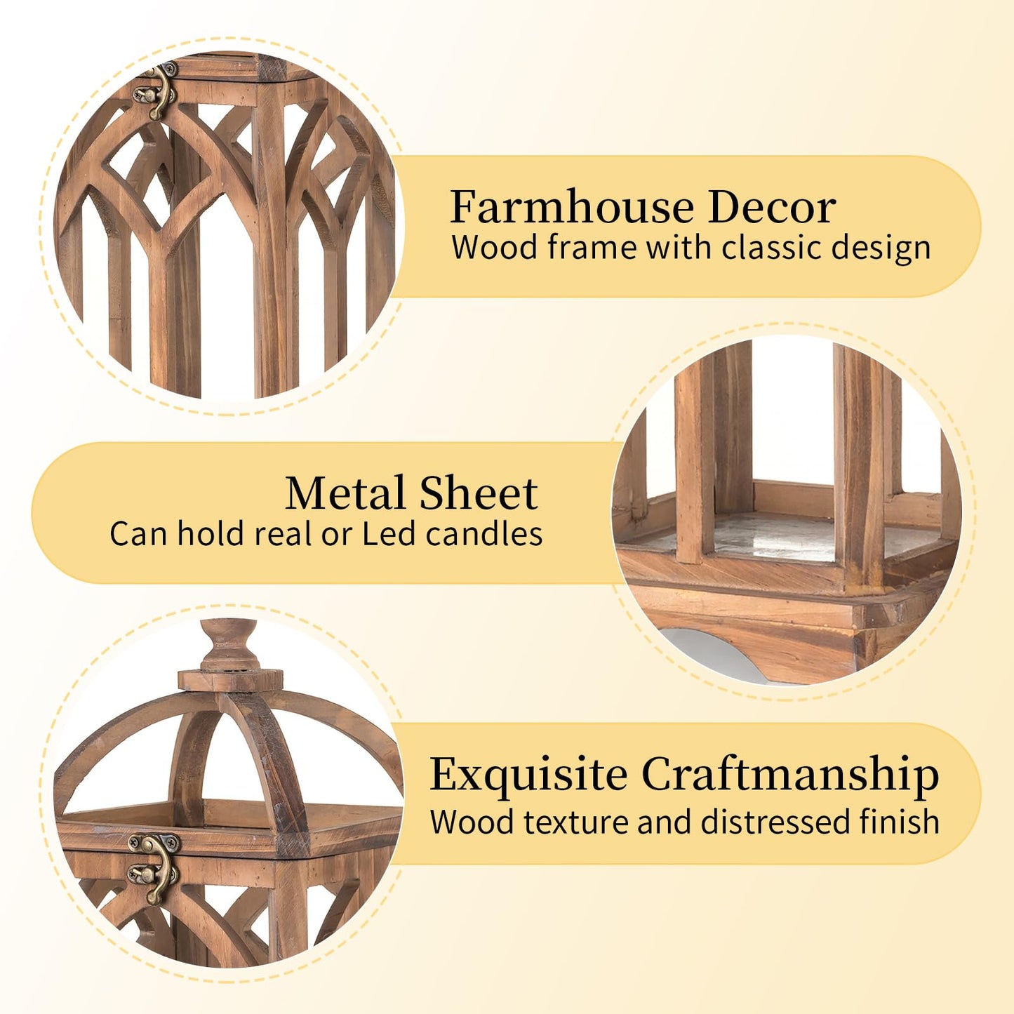 Romadedi Farmhouse Candle Lantern Wooden - 12" / 16" Set of 2 Decorative Rustic Wood Candle Holder Home Decor Decoration Wedding Table Centerpiece, Brown