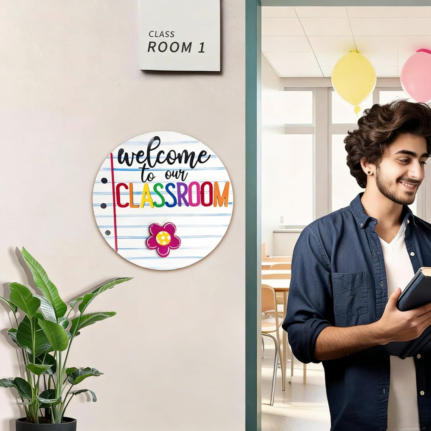 Welcome to Classroom Front Door Decoration Sign, Seasonal Door Sign,- Interchangeable Wooden Plaque for Classroom/Home, DIY Wall Decor for Christmas Holidays & Back-to-School,13 Patterns