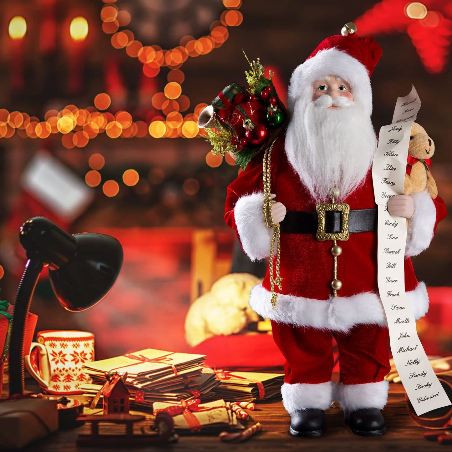 Uten Christmas Decorations, 18" Santa Clause Figurines Decorations, Christmas Socks and Gifts Bag Standing Home Party Holiday Decor and Birthday Gifts.