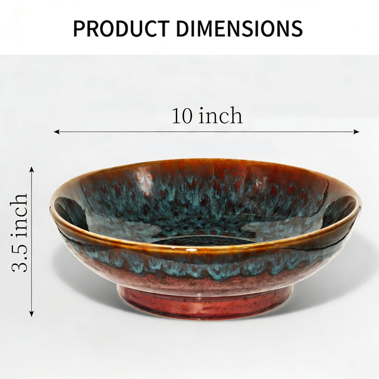Ronanemon Ceramic Fruit Bowl,10.2" Decorative Bowl, Large Fruit Bowl for Kitchen Counter, Pedestal Bowl, Kitchen Counter Décor, Bread Candy Snacks Organizer(Magic Eye Blue)