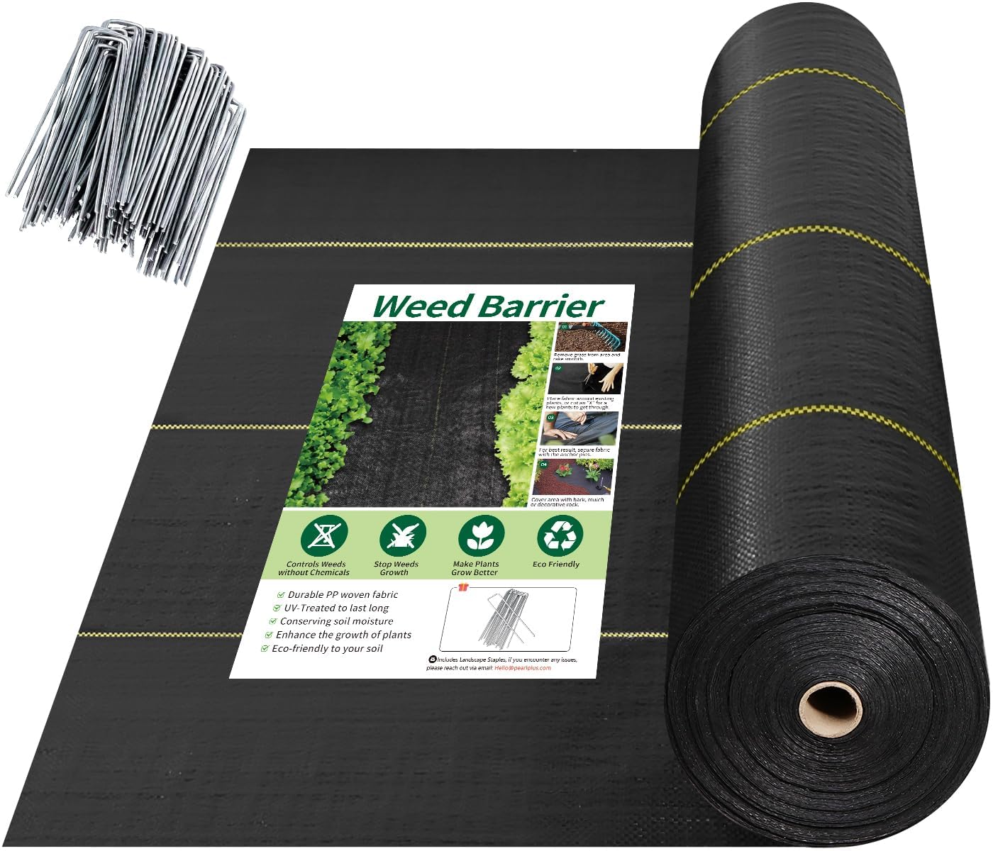 Shade&Beyond 4ftx300ft Weed Barrier Fabric, 3.5oz Heavy Duty Permeable Landscape Fabric, Woven UV Resistant Ground Cover with Staples for Gardens/Yards/Landscaping