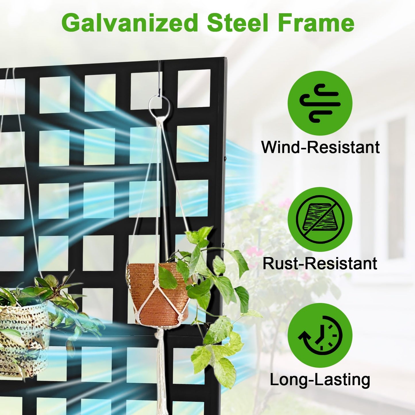 GarveeLife Metal Planter Box with Trellis, 73"x47"x12" Raised Garden Bed with Privacy Screen, Galvanized Steel Outdoor Planter Box with Drainage Holes for Climbing Plants Flowers Vegetables, Black