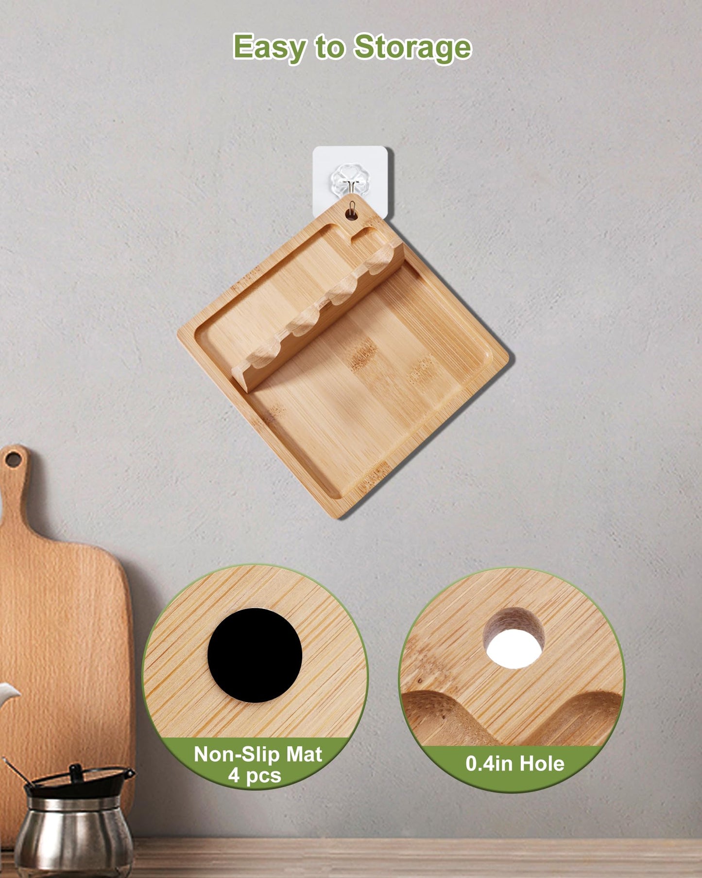 Spoon Rest for Stove Top, Bonfixe Magnetic Kitchen Utensil Rest, Heat-Insulation Bamboo Spoon Holder, Removable Kitchen Utensil Holder for Multiple Spoons, Ladles, Spatulas