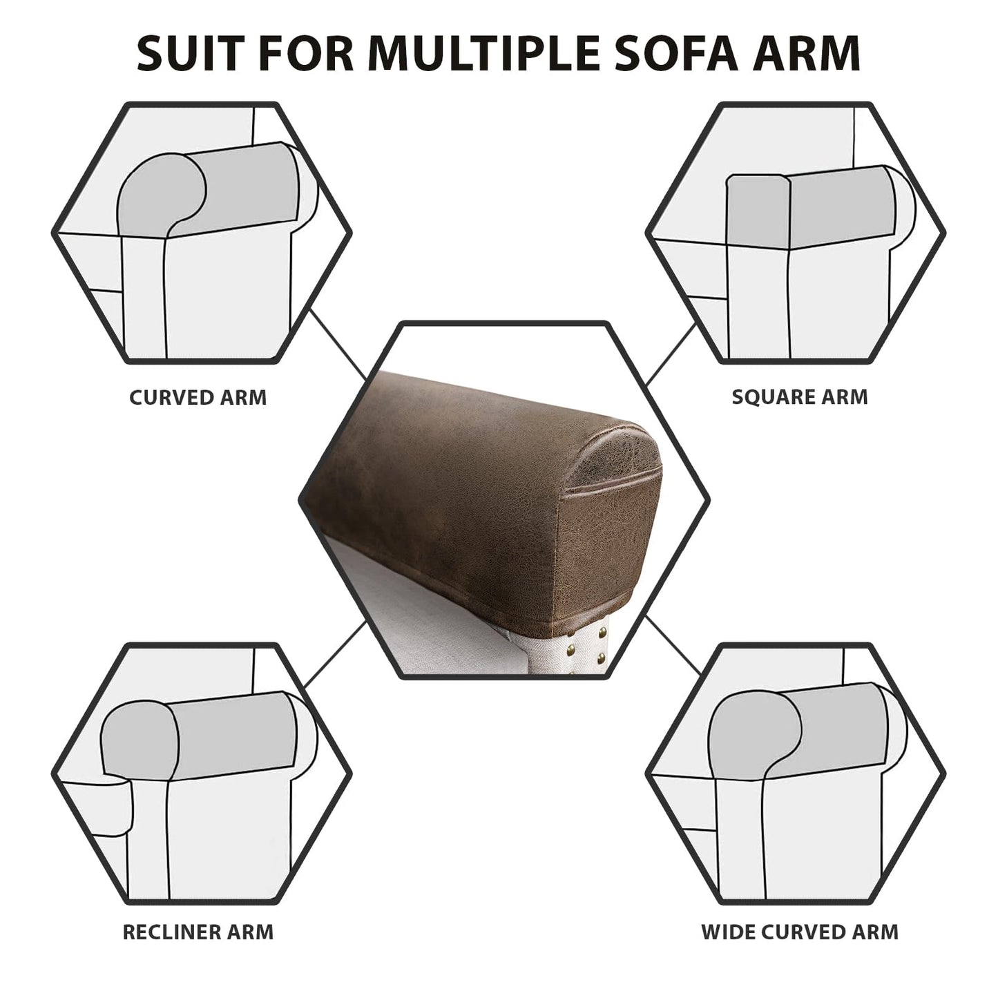 ANARACHON Leather Look Couch Arm Covers Set of 2 Armrest Covers for Sofa Chair Arm Protectors Stretch Armchair Slipcovers with Pockets Washable Spandex Fabric (Medium, Brown)