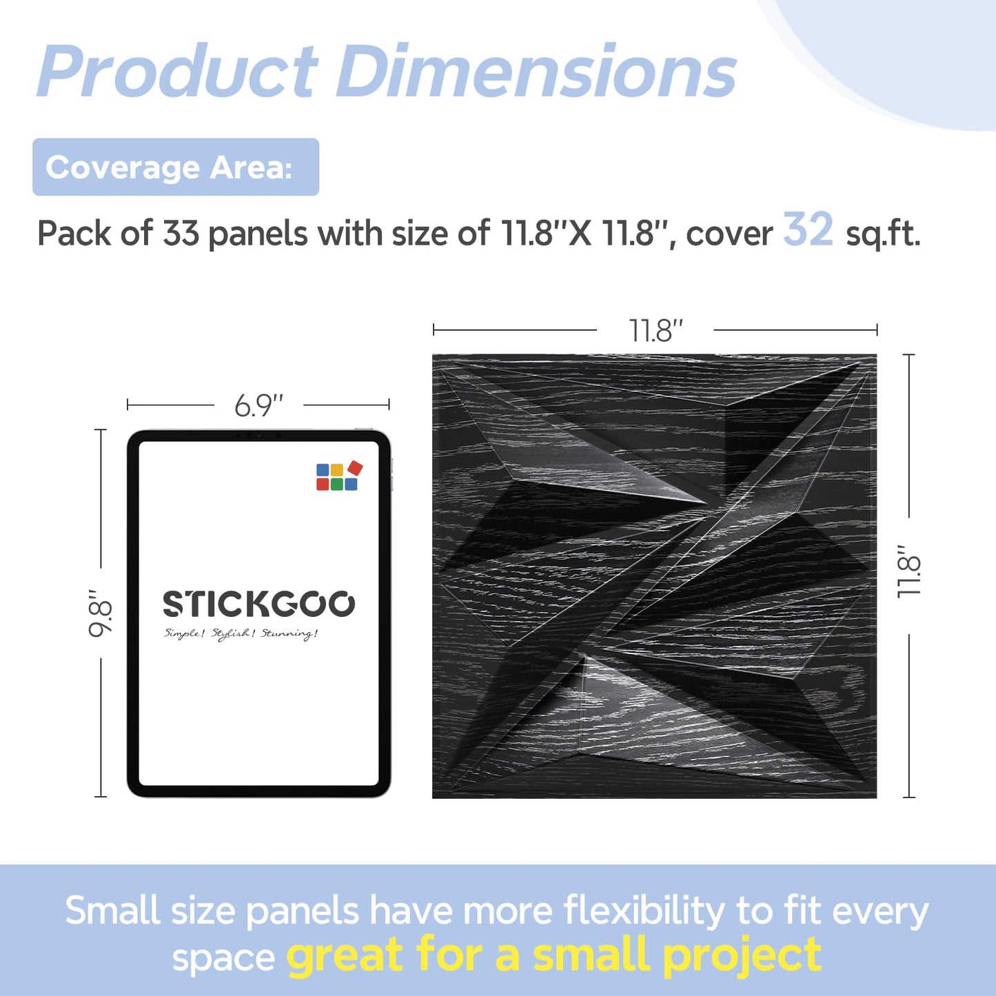STICKGOO 3D Wall Panels for Interior Wall Decor, Black Wood Diamond Design Accent Wall Panels, 12''x12'' Modern Decorative Wall Panels for Living Room, Bedroom, Office, 33 Pack