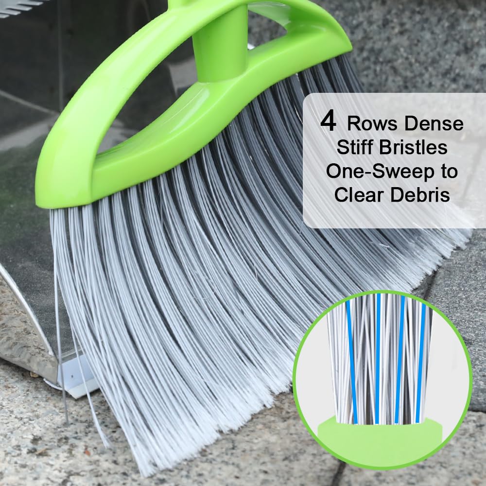 Chanhoo 3 Pack Wide Heavy Duty Angle Broom - Stiff Bristle Outdoor Brooms for Sweeping Patio, Garden, Garage, Yard (Black, Yellow, Green)