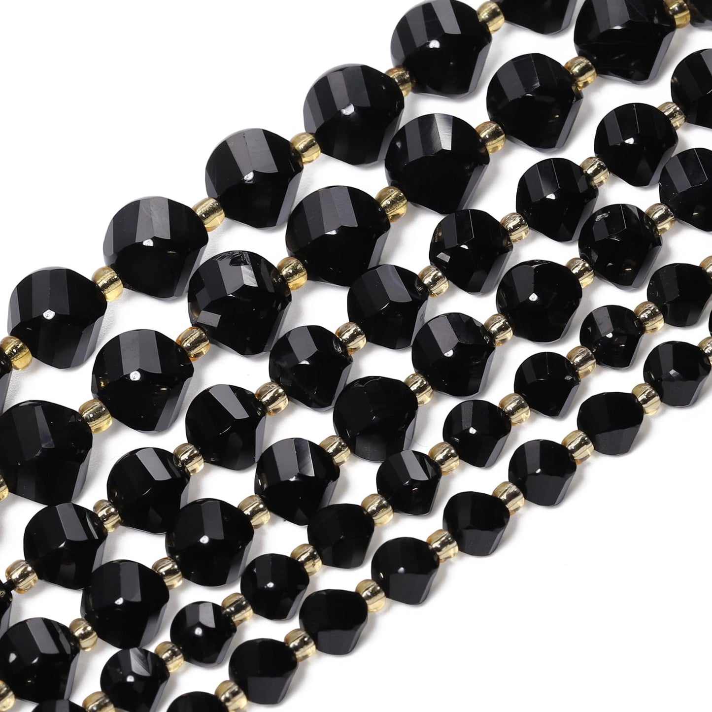 Yochus 42pcs Natural Black Tourmaline Stone Beads for Bracelet，2strands 6mm Facted Twist Loose Gemstone Beads for Jewelry Making DIY Craft Necklace Earring