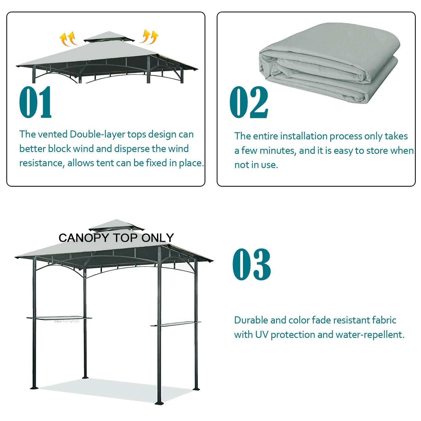 Grill Gazebo Replacement Canopy Top - Wonwon 5x8 Gazebo Roof Double Tiered Outdoor BBQ Roof Cover Grill Shelter Only Fit for Model L-GG001PST-F (Gray)
