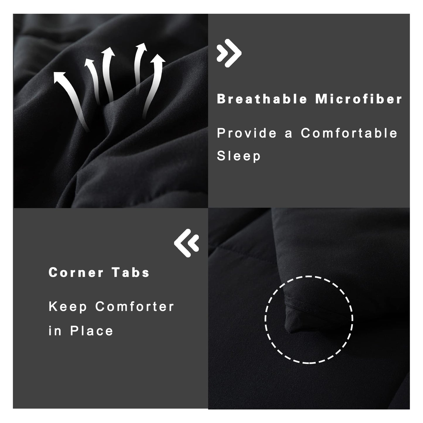 DOWNCOOL Queen Comforter Set -All Season Queen Bed Set with 2 Pillow Cases-3 Pieces Bedding Sets Queen -Down Alternative Black Queen Size Comforter Sets(88"x92")