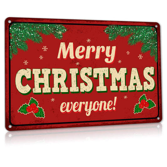 Christmas Decor Signs Vintage Farmhouse, ALREAR Aluminum Metal Sign Home Kitchen Wall Decorations - Merry Christmas Everyone 12" x 8"