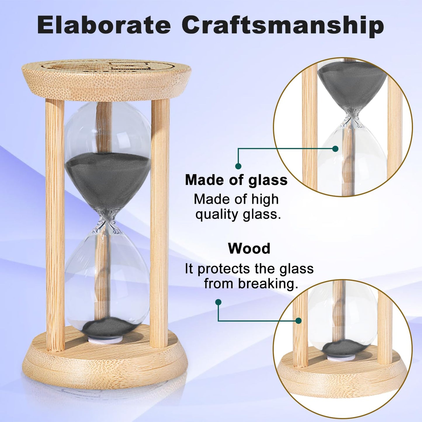 SuLiao Wooden Sand Timer 1 Minute Hourglass, Beech Sand Clock, Small Black Sand Watch 1 Min, Reloj De Arenai Hour Glass Sandglass for Home Office Wedding Decorative Game Classroom