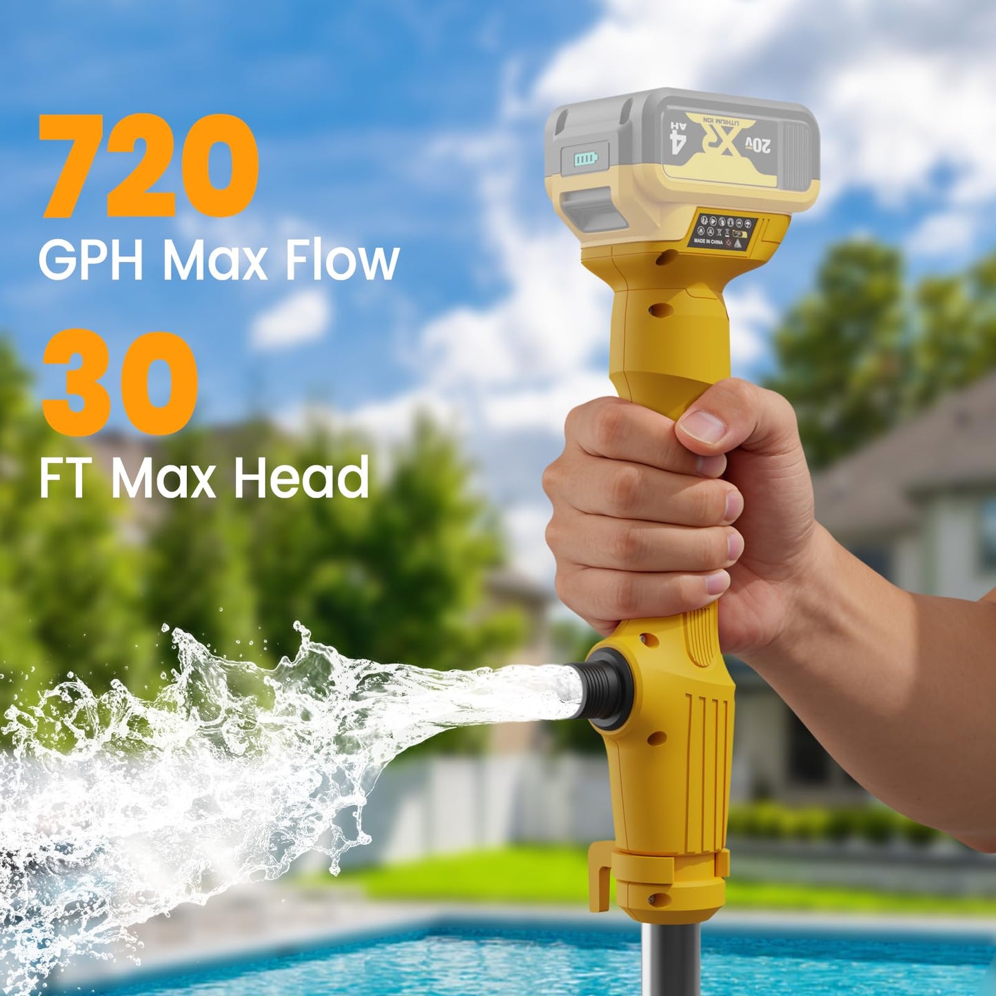 Cordless Stick Water Transfer Pump Compatible with Dewalt 21V Battery(No Battery),Portable Water Pump with 555 GPH & 29.53 FT Lift for Pool/Garden/Pond/RV/Boat/Basement/Rain Barrels Draining