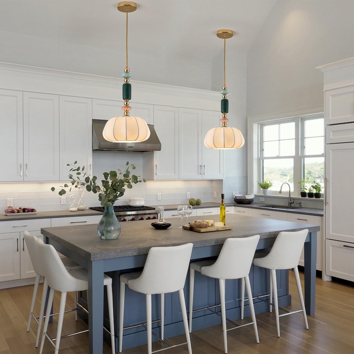 FALINNEAD Imitated Silk White Shade Pendant Light Fixture 11 inch Modern Pendant Lighting Kitchen Hanging Lamp for Dining Room Bedroom Storeroom