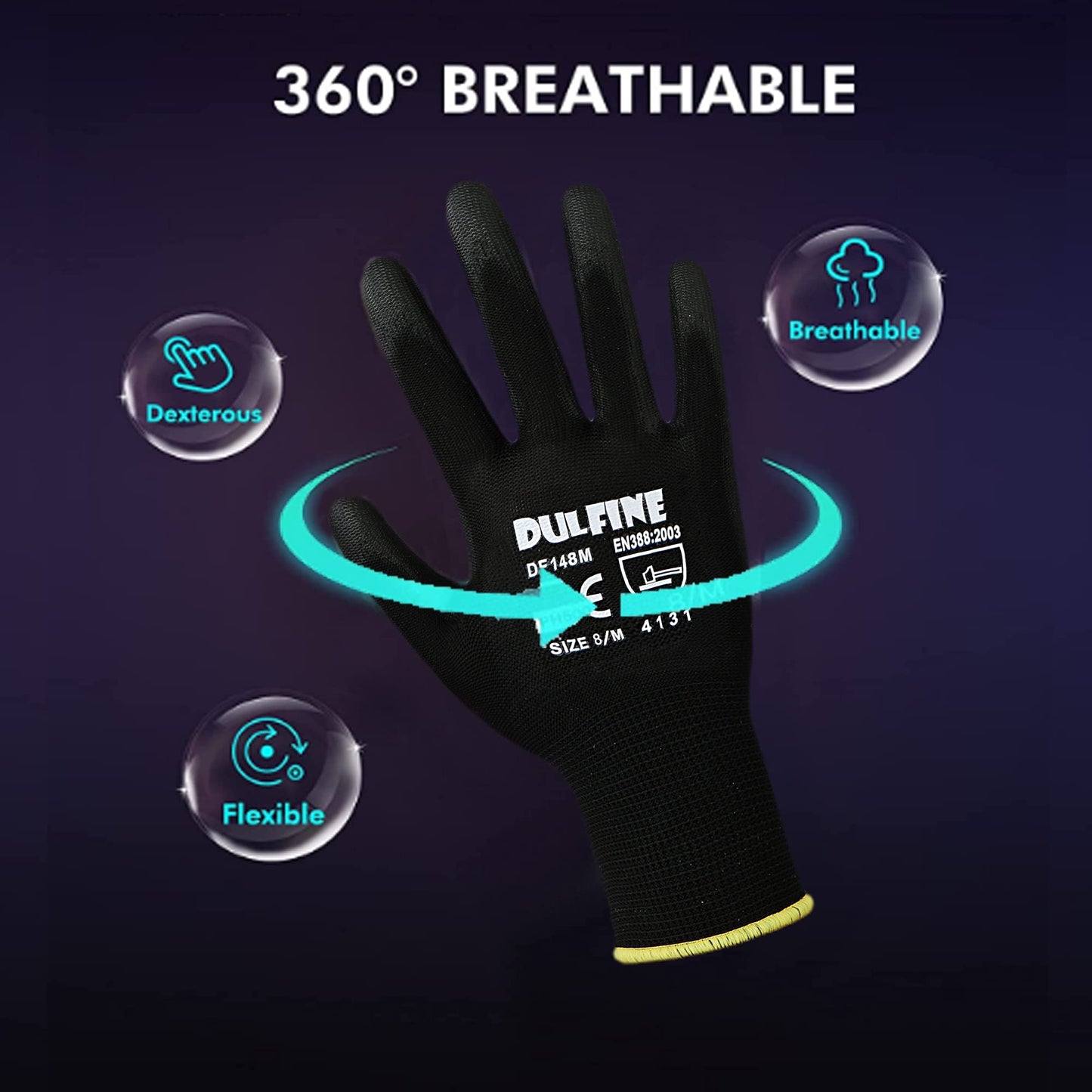 Ultra-Thin PU Coated Work Gloves-12 Pairs,Excellent Grip,Nylon Shell Black Polyurethane Coated Safety Work Gloves, Knit Wrist Cuff,Ideal for Light Duty Work. (Small)