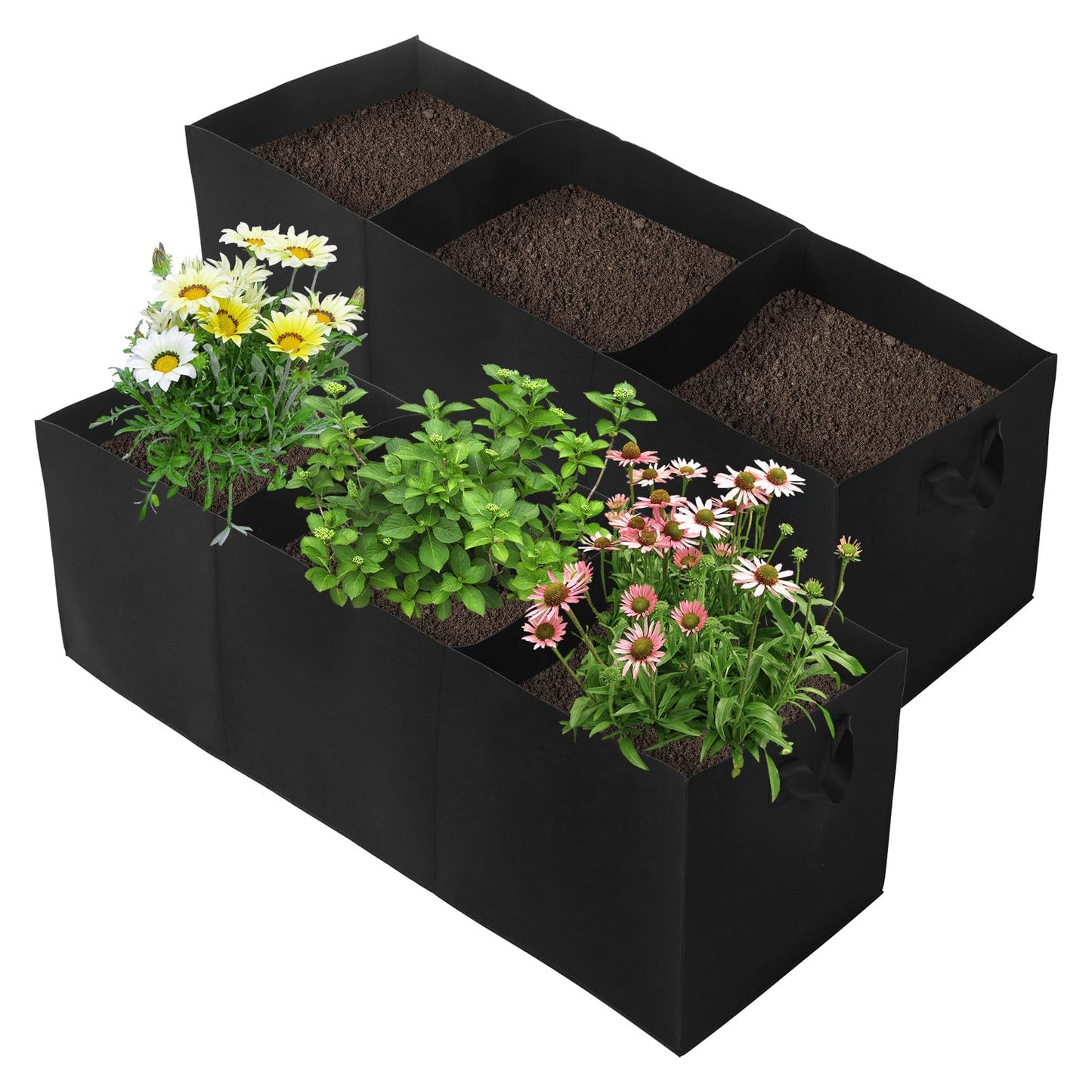 2 Pack Plant Grow Bags, 3 Divided Grids Fabric Raised Planting Bed Rectangle Raised Vegetable Planter Garden Planting Grow Pot Outdoor Planter Box for Vegetables, Flowers, Plants (Black, 120x40x40cm)