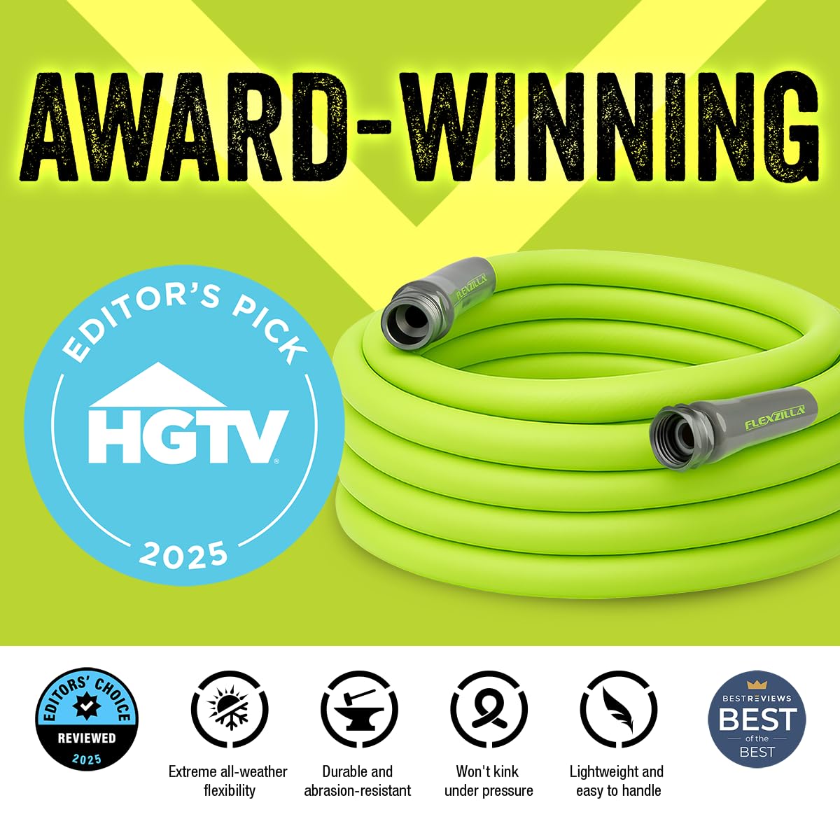 Flexzilla Garden Hose 5/8 in. x 25 ft., Lightweight All-Weather Water Hose, Durable and Flexible, Leak-Free Connections