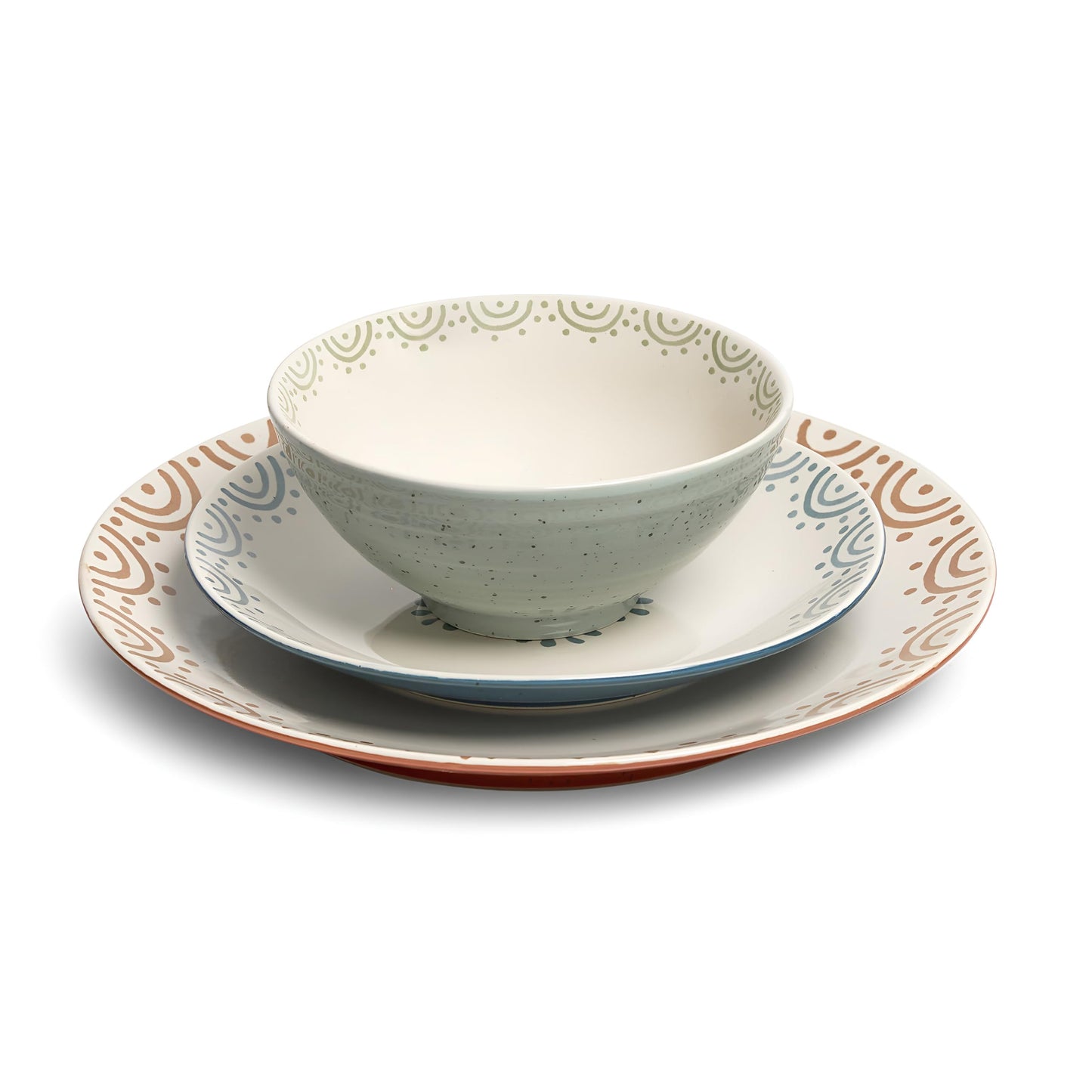 Sango 12-Piece Speckled Stoneware Dinnerware Set for 4- Glossy Plates and Bowls Set with Hand-Painted Floral Pattern, Rustic Ceramic Dish Set, Elegant Dishes for Everyday Dining, Siterra Glazed Garden