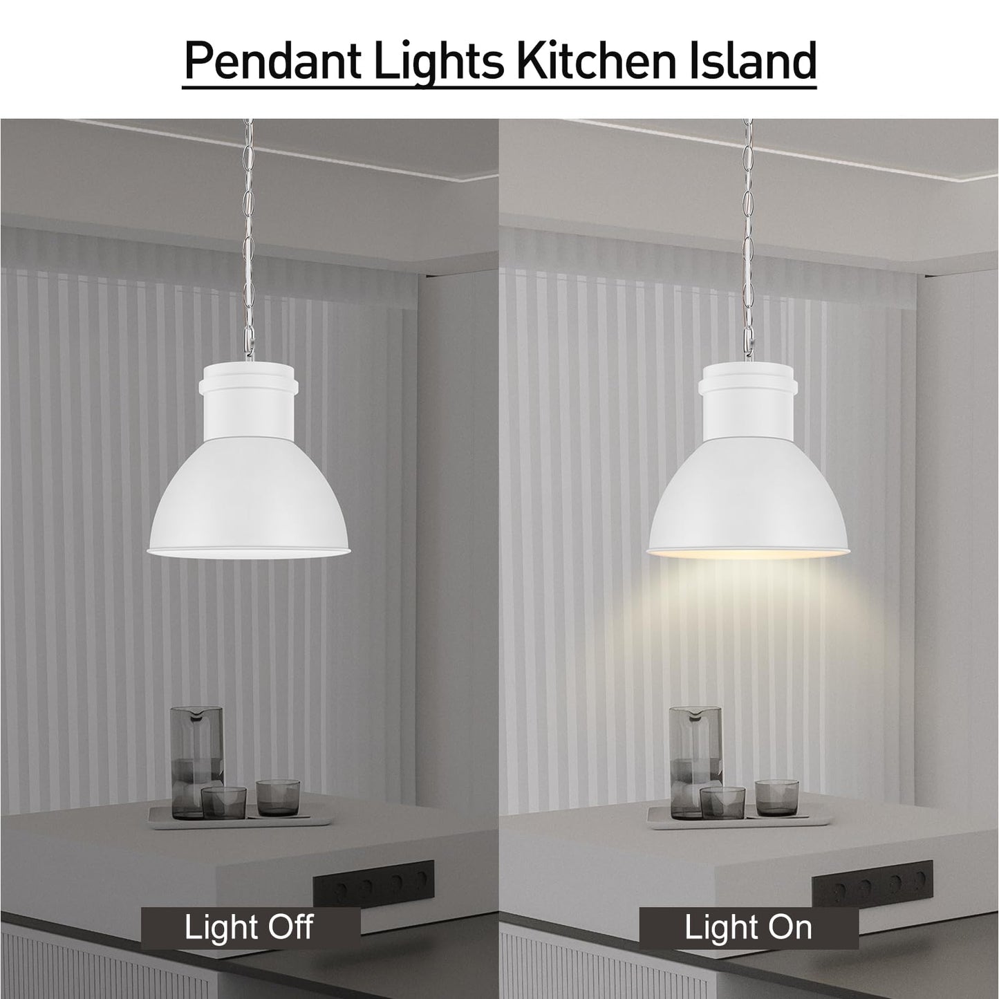 BoostArea White Pendant Lights Kitchen Island, 10.6" Large Metal Shade and 70.9'' Adjustable Height, Modern Pendant Lighting Fixtures,Farmhouse Hanging Pendant Light for Kitchen Island/Bar,No E26 Bulb
