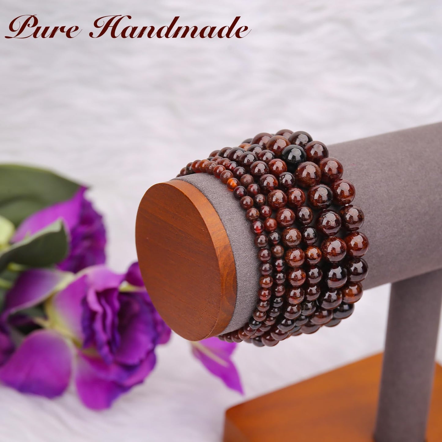 BONNY BOXX 4mm Natural Stretch Orange Garnet Bracelet for Unisex, Handmade Elastic Healing Crystal Gemstone Bracelet Yoga Stress Relief Gift for Men Women