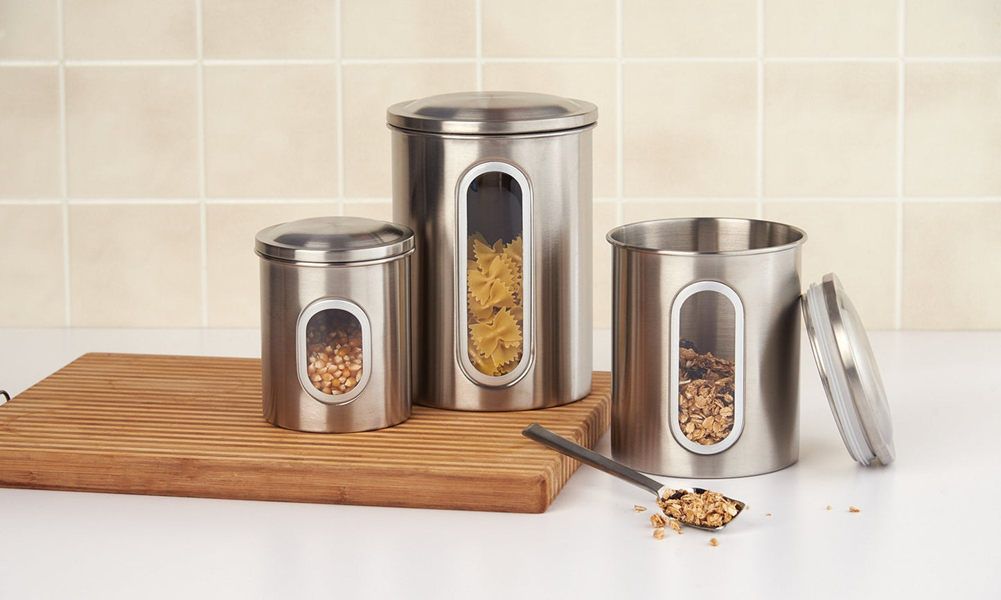 Fox Run 6103 Canister Set, Stainless Steel, 3-Piece Metallic, 5.75 x 6 x 8.5 inches