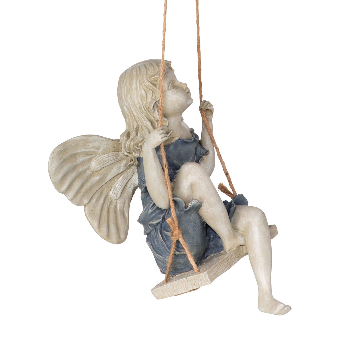 Design Toscano EU42046 Summertime Fairy on a Swing Hanging Statue, 11 Inch, Polyresin, Two Tone Stone