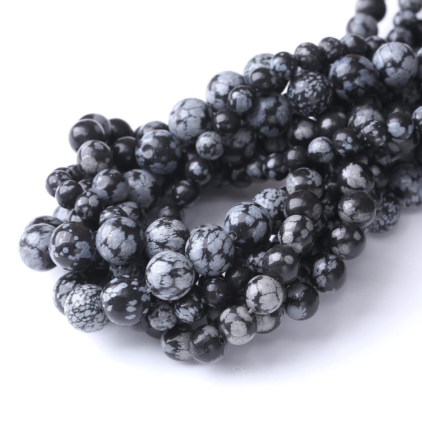 60PCS 6MM Natural Snowflake Obsidian Stone Beads Energy Healing Beads for DIY Jewelry Bracelet Necklace Making for Jewelry Making15Inch