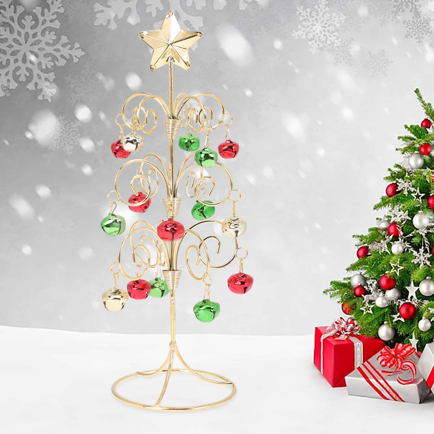 VICASKY Desktop Holiday Tree Ornament Metal Christmas Decoration Rotatable Calendar Xmas Ornaments Realistic Display Stand Gold Table Decor Tabletop Mini Trees (11.40X3.73 Inch)