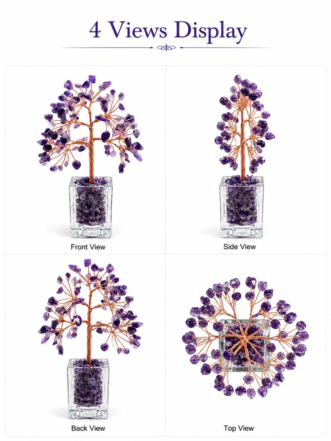 RJVZUKL Natural Amethyst Crystal Tree of Life, Purple Money Tree with Clear Acrylic Base, Handmade Copper Wire Bonsai, Feng Shui Desk Decor, Good Luck Gifts for Women Mom Sister