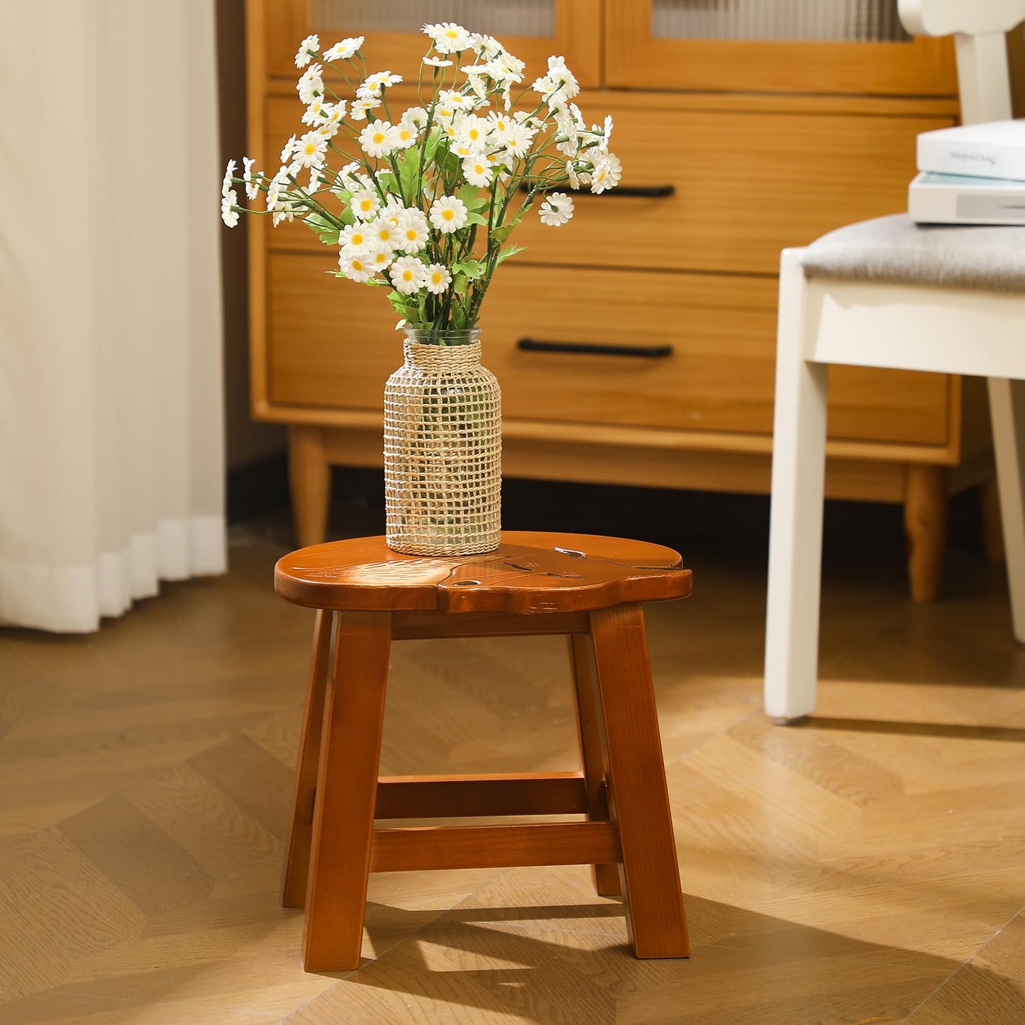 Beeveer Fox Hand-Carved Wood Foot Stool 11 Inch Decorative Animal Foot Stool Fox Wood Decorative for Planter Kitchen