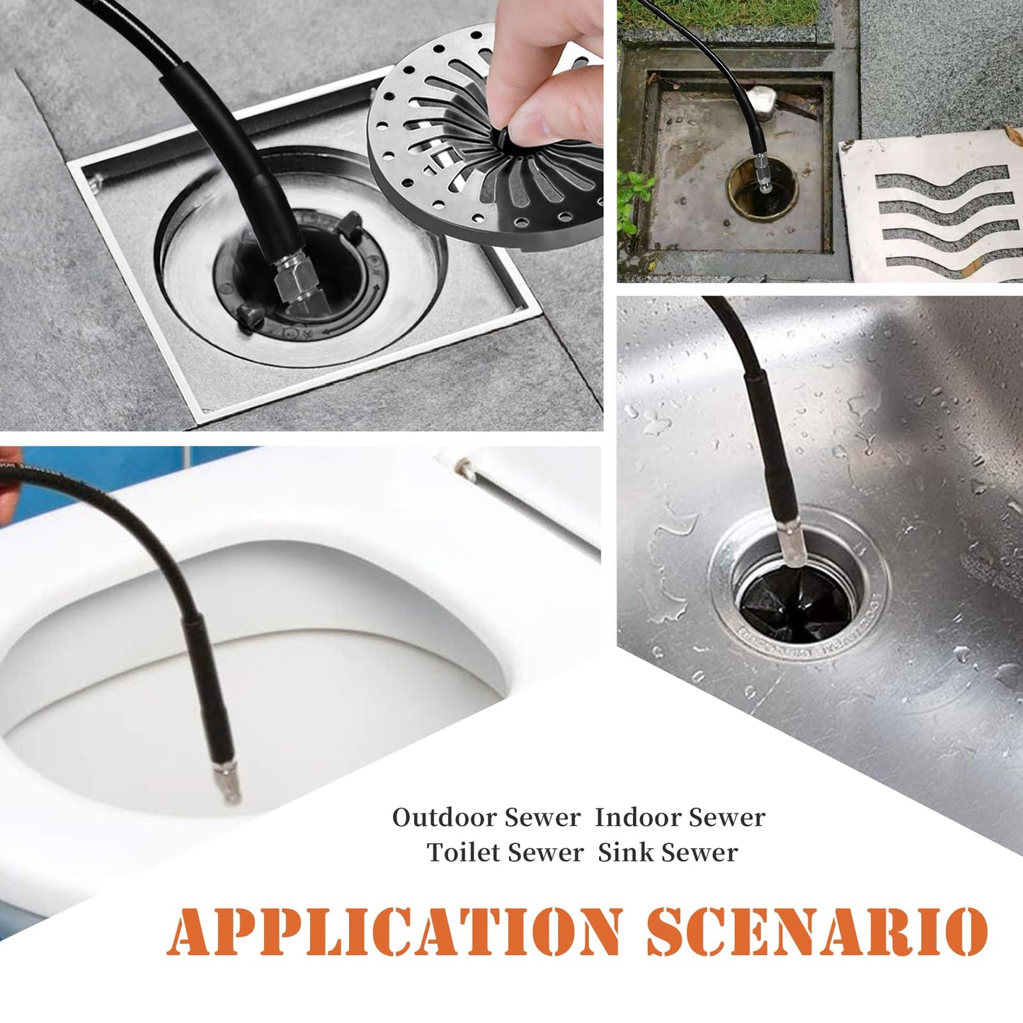 Sewer Jetter Kit for Pressure Washer, 100FT Drain Cleaner Hose 5800PSI with 1/4 Inch NPT Corner, Rotating Nozzle and 4 Different Button Nose Sewer Jet Nozzles, Waterproof Tape and 2 Spanners (Black)