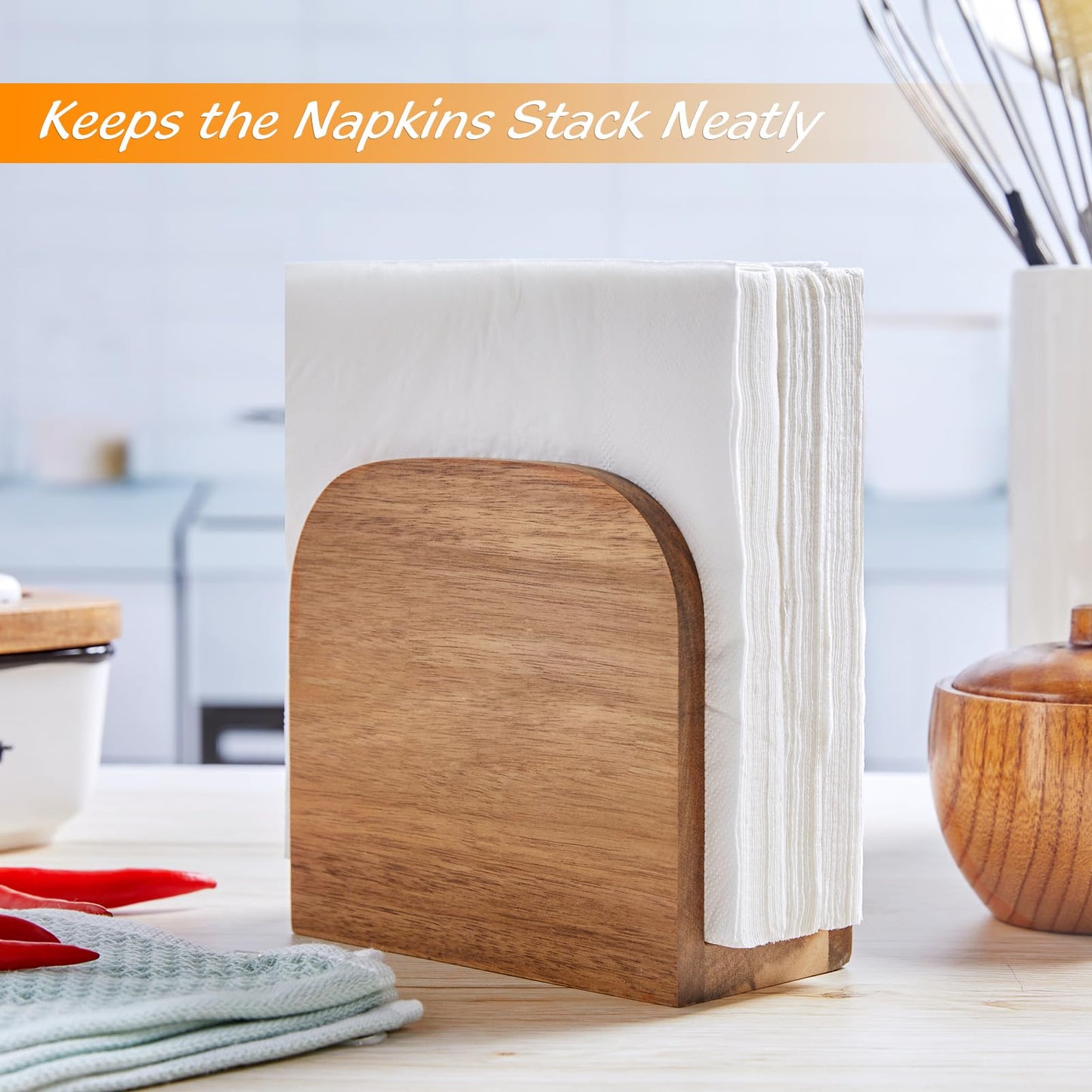 ALELION Acacia Wood Napkin Holder for Table, Wooden Upright Napkin Holders for Kitchen, Standing Napkin Dispenser for Kitchen Dining Room Party Cocktail Outdoor Use
