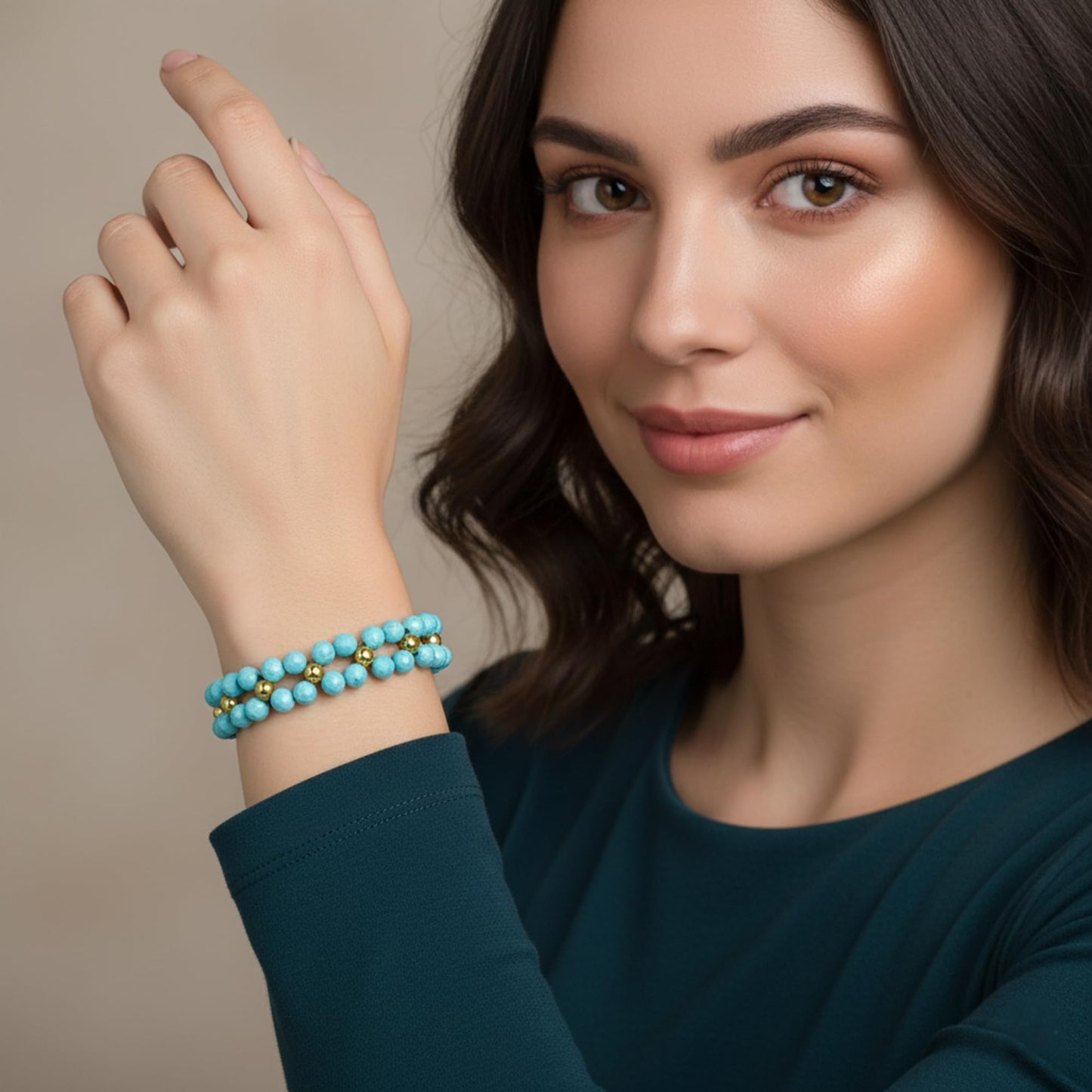 InfinityGemsArt Artisan Turquoise Bracelet for Adult Women – Natural December Birthstone Blue Gemstone, Handmade 14K Gold Plated Adjustable Chain, Chakra Jewelry, Christmas Gift for Her