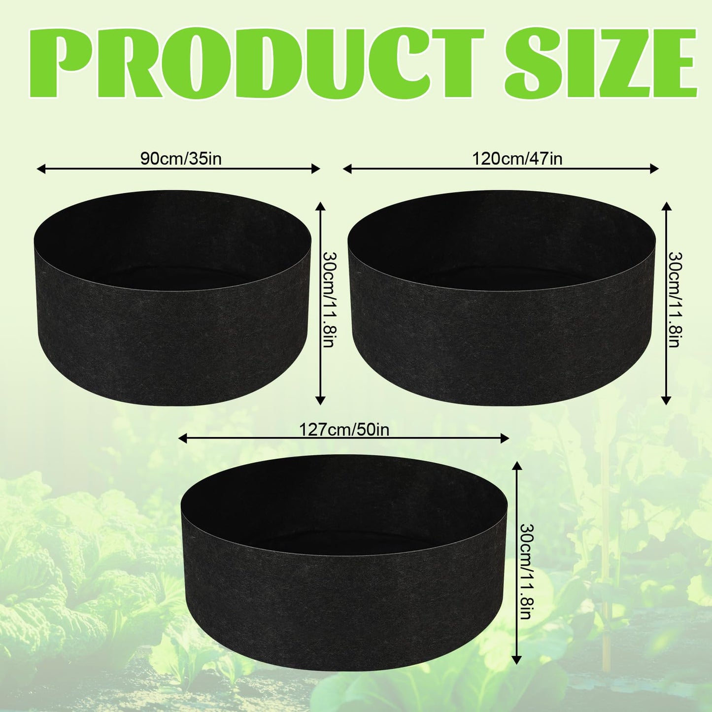 Hushee 3 Pack Plant Grow Bags 50/95/100 Gallon Large Round Grow Bags Raised Garden Beds Planters Pots Heavy Duty Fabric Cloth Black for Garden Flowers Vegetable Herbs Plants Outdoor Containers Favors