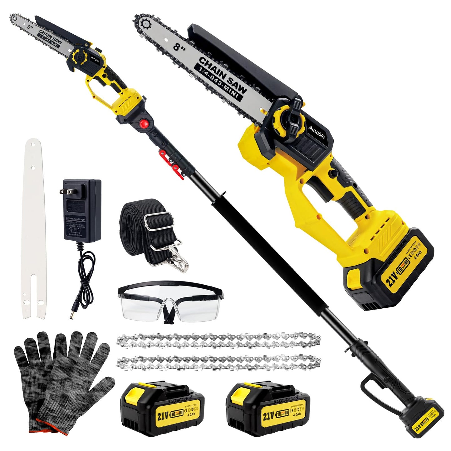 Brushless 2-IN-1 Cordless Pole Saw & Mini Chainsaw, 2× 21V 4.0Ah Battery Powered 8 Inch Chain,Max Reach 16 Ft & Multi-Angle Electric Pole Saw for Tree Trimming, Gifts For Father,Husband,Men