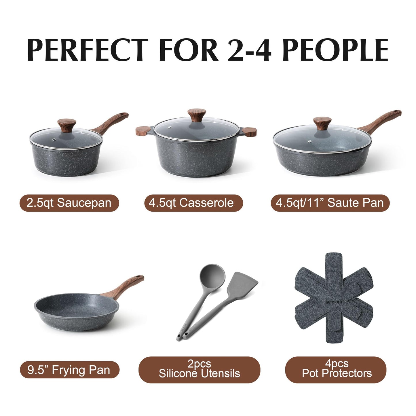 SENSARTE Nonstick Cookware Set 13-Piece, Non Stick Pots and Pans Set with Swiss Granite Coating, Healthy Kitchen Cooking Set, Stay-Cool Handles, PFOA Free