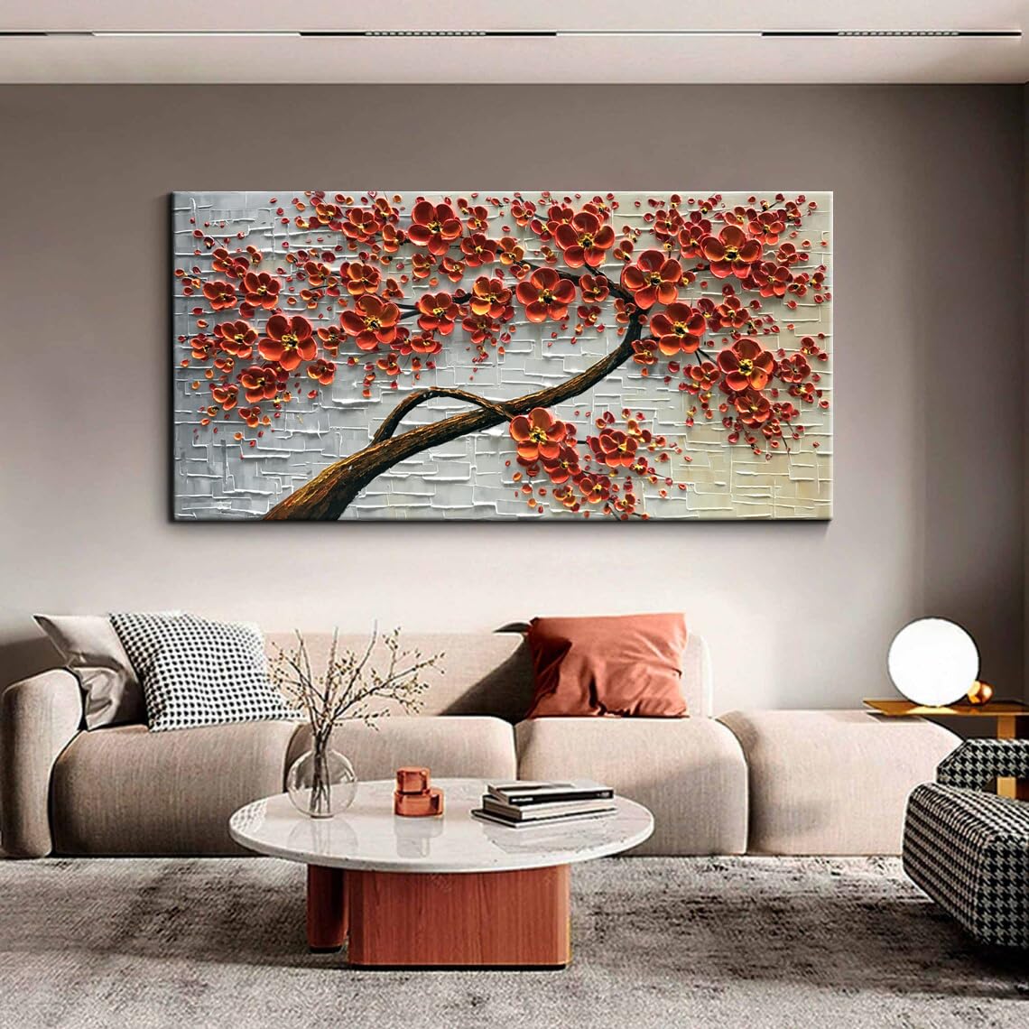 YaSheng Art -Large 3D Textured Framed Abstract Floral Oil Painting ,Wall Art for Living Room,hand painted Canvas Wall Art, Bedroom Wall Art Decor, 3D Red Floral Artwork, Modern Home Wall Decor 60x24inch