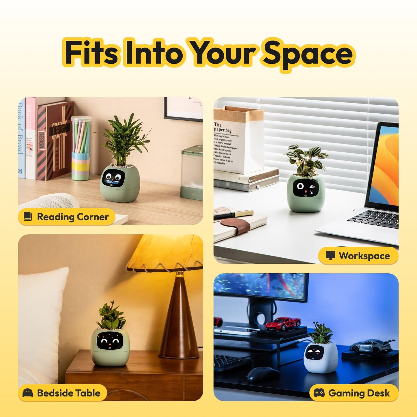PLANTSIO Ivy Interactive AI Desk Companion, Smart Plant Pet with 100+ Expressions, Cute Indoor Planter for Office Decor, Unique Gift for Plant Lovers & Coworkers(Ivory)
