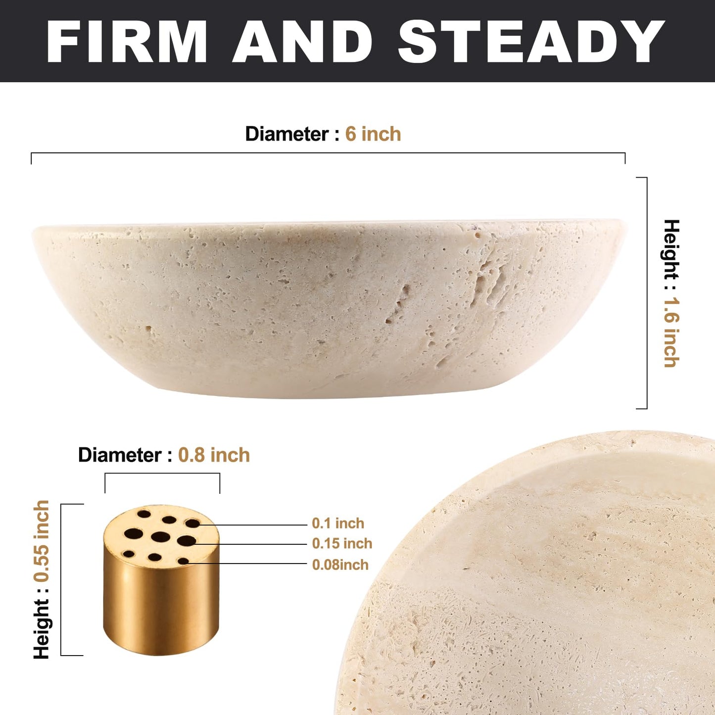 Koville Italian Travertine Incense Holder, 6" Incense Holders for Sticks, Sturdy Incense Burner Ash Catcher, Ideal for Meditation, Relaxing, Easy to Clean