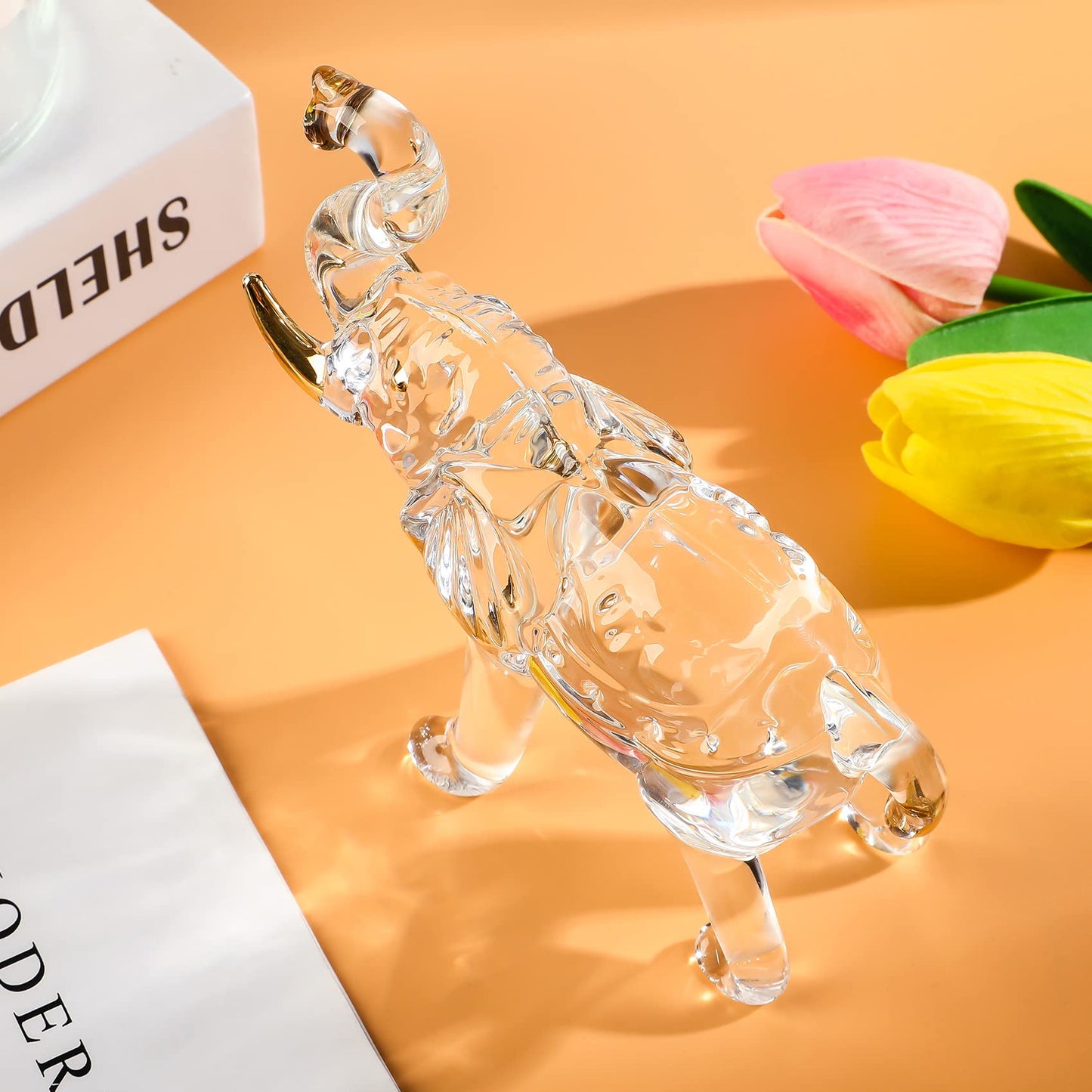YWHL Handmade Crystal Elephant Figurine Gifts for Women, Elephant Statue Decor Gifts for Animal Lovers, Crystal Animals Figurines for Home Decoration