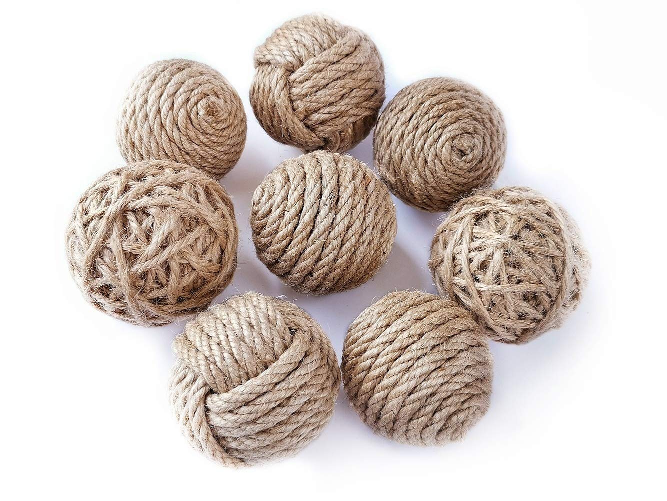 Elkpruu Rustic Jute Orbs Set of 8, Farmhouse Decorative Balls for Bowls, Vase Fillers, Christmas Centerpiece, Handwoven Home Decor Ornaments, Potpourri Accents