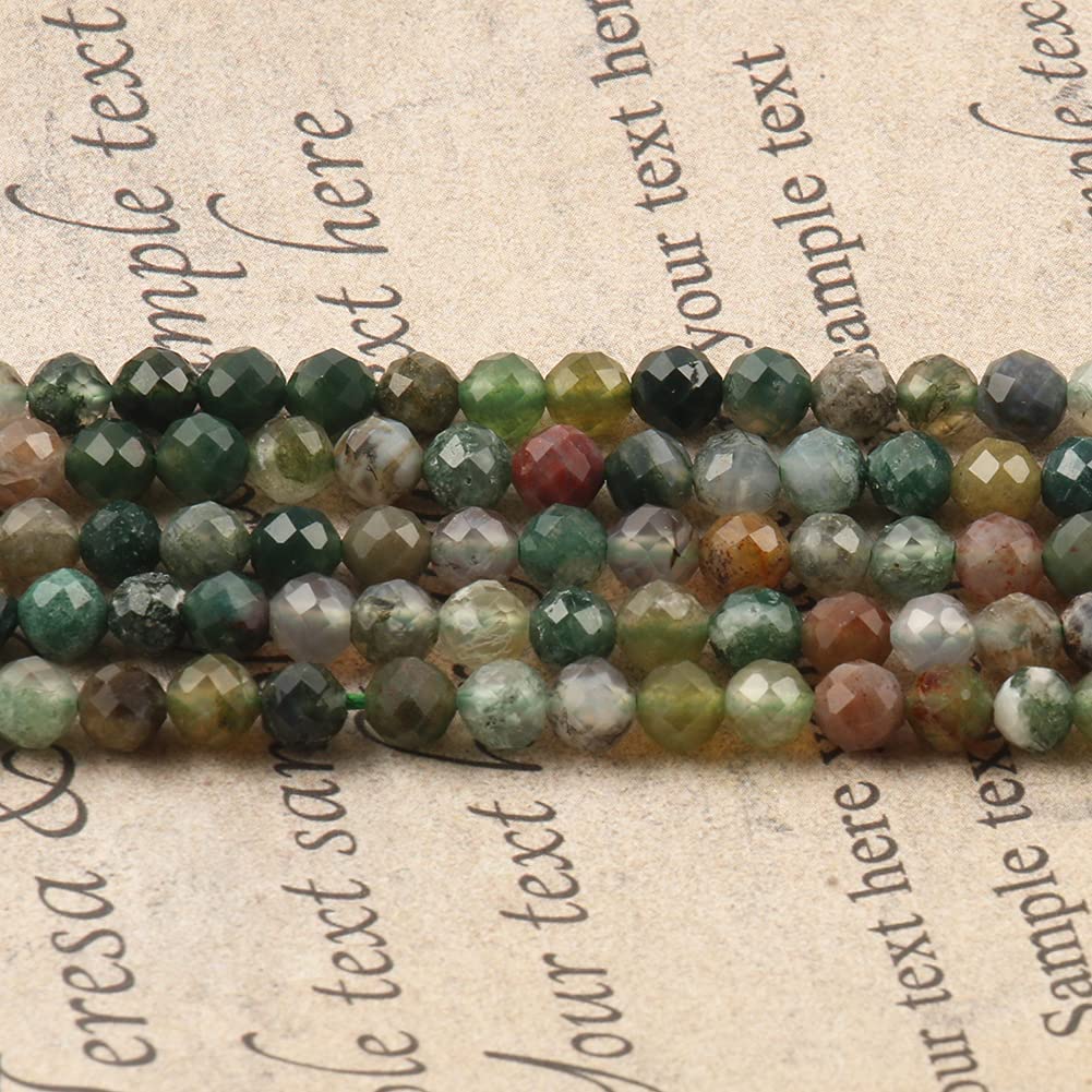 Song Xi 120pcs 3mm Natural Indian Agate Gemstone Beads Faceted Round Loose Stone Beads for Jewelry Making