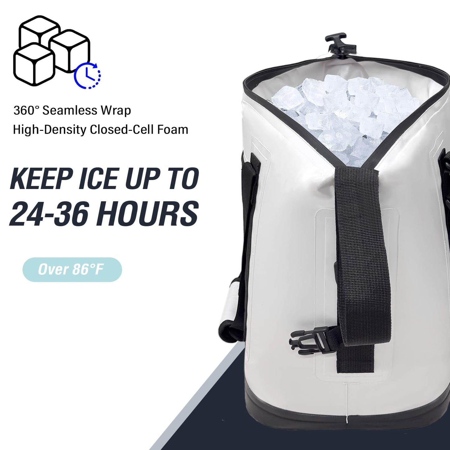 Buffalo Gear Fish Cooler Bag – 24Qt Seamless Insulation Kill Bag, Keeps Ice Cold Up to 36 Hours, Foldable & Waterproof with Rod Attachment Straps & Gear Loops, White