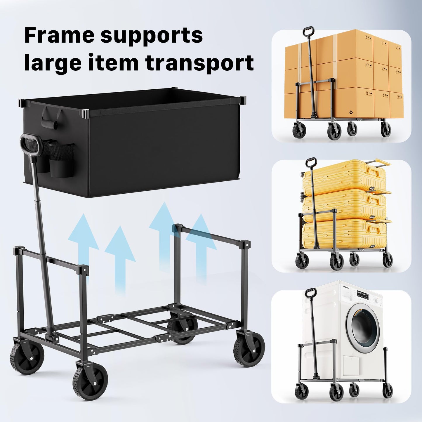 HOMBETTA 29.3" Collapsible Wagon Cart, 150L Heavy Duty Folding Utility Wagon with Wheels, 360 lbs Load, Portable Rolling Cart for Garden, Shopping, Sports, Camping, Black